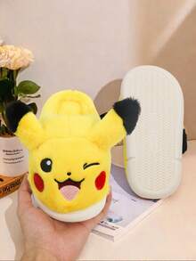 pokemon 女士毛绒拖鞋 - 可爱卡通加厚防滑橡胶底舒适家居鞋，室内外皆宜，蓬松柔软 - 黃色 - 查看 4