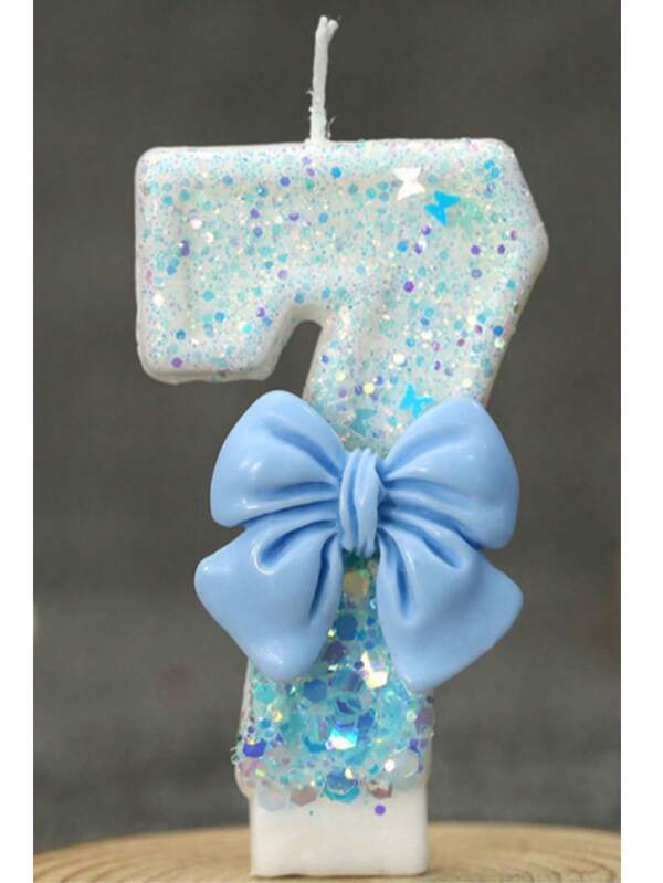 1pc Dream Blue Bow Creative Number Candles Birthday Cake Candles, Birthday Candles, Birthday Decorations, Happy Birthday, Room Decor Gifts Graduation