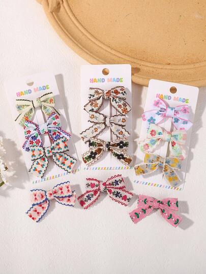 3 piezas Pasadores de pelo con estampado floral bohemio, adecuados para niñas y adolescentes - Diseño floral bordado vibrante, tela de poliéster, colores mixtos, adecuados para uso diario y casual, pasadores de pelo con flores