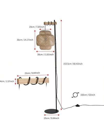Alpinaluz "ANJA" Vloer Lamp Made Of Wood Wicker Bamboo Shade, Foot Switch, Moderne Living Room Or Kitchen view 2