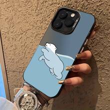 Funda de Teléfono Estilo Caricatura con un Oso Polar Nadando, Diseñada para iPhone 11 a 17 Plus Pro Max, una Idea de Regalo Única, Esenciales Diarios, Funda Artística para Teléfono, Ilustración Divertida, Material Ligero, Impresión de Alta Calidad, Funda Temática, Novedad - Plateado - Ver 4