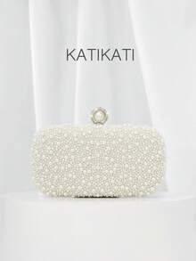 珍珠点缀手拿包，优雅高端手提包，适合订婚派对、旗袍及其他正式场合。精致优雅的珍珠包，适合搭配女士晚礼服，Aurora手提包，设计精美的斜角珍珠盒形包，适合女士晚装。 - 白色 - 查看 10