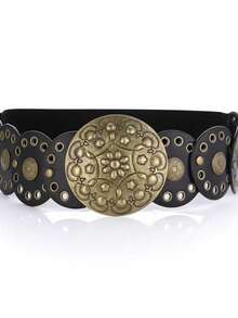 Plus Size Boho Style Heart Patchwork Rivet Decor Retro Western Belt Accessory, Suitable For Music Festivals, Parties, Y2K