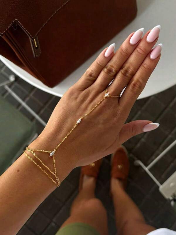 سوار معصم وإصبع بلورات بشكل معين بوهيمي للنساء، طقم سوار سلسلة رفيعة بسيطة، إكسسوارات مجوهرات هدية