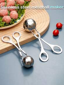 不锈钢肉丸机 - 多功能模切工具，配备重型防滑手柄，可轻松制作均匀的肉丸、虾丸、土豆丸、曲奇面团和糖果。易于清洁的抛光设计，是家庭和专业厨房的必备工具，可提高烹饪效率