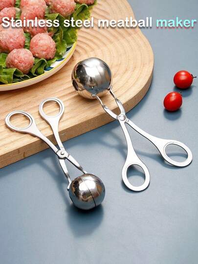 不锈钢肉丸机 - 多功能模切工具，配备重型防滑手柄，可轻松制作均匀的肉丸、虾丸、土豆丸、曲奇面团和糖果。易于清洁的抛光设计，是家庭和专业厨房的必备工具，可提高烹饪效率