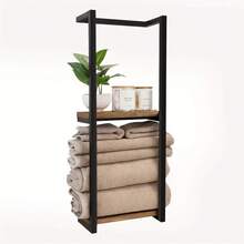 LOVEWE Bathroom Shelf (Steel/Wood Combination) - Wall-Mounted Towel Rack Space-Saving & Multifunctional With Utensil Holder - Ideal For Small Spaces: Bathrooms, Apartments, Dormitories - Black - View 2