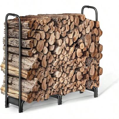 Firewood Rack 4ft Heavy Duty Fire Wood Storage Racks Indoor Outdoor Metal Log Holders Firewood Fireplace Wood Pile Storage Stacker Organizer, Black