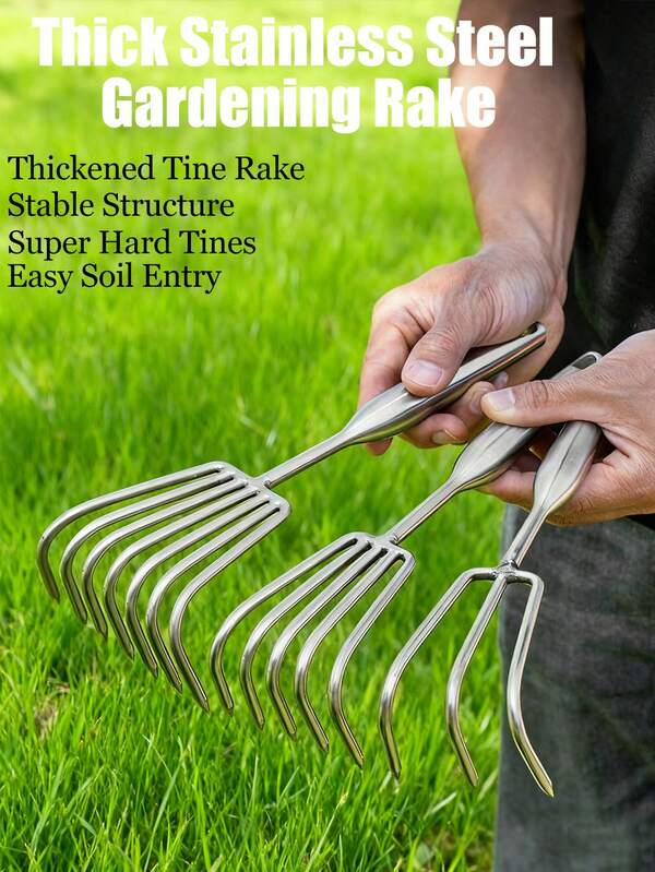 1PC Garden Hand Rake, Garden Rake Or Cultivator,Manual Cultivator, Stainless Steel, Suitable For Soil Loosening And Weeding In Small Gardens/Indoor Potted Plants