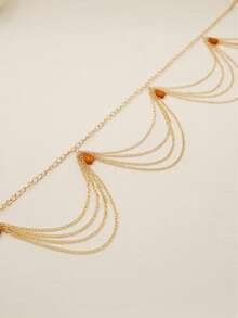 1pc Elegant Fashionable Versatile Personalized Design Orange Turquoise Tassel Waist Chain, Suitable For Daily Wear And Party, Autumn/Winter Sweater Accessory