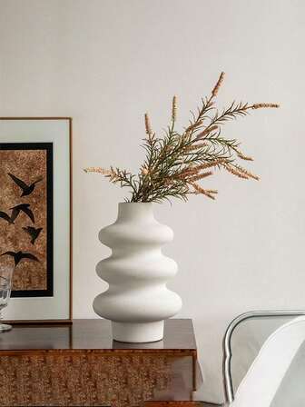 1PC Nordic Ins Style Ceramic Vase - Minimalist Circle Design Flower Vase For Living Room, Bedroom, Office Desk, Wedding Centerpiece, Home Decor, Dry Flower Arrangement, Creative Gift Idea, Ceramic Vase, Nordic Style, Creative Decoration For Living Room TV Cabinet, Ornament For Hydroponic Fresh Flowers And Dried Flower Arrangement