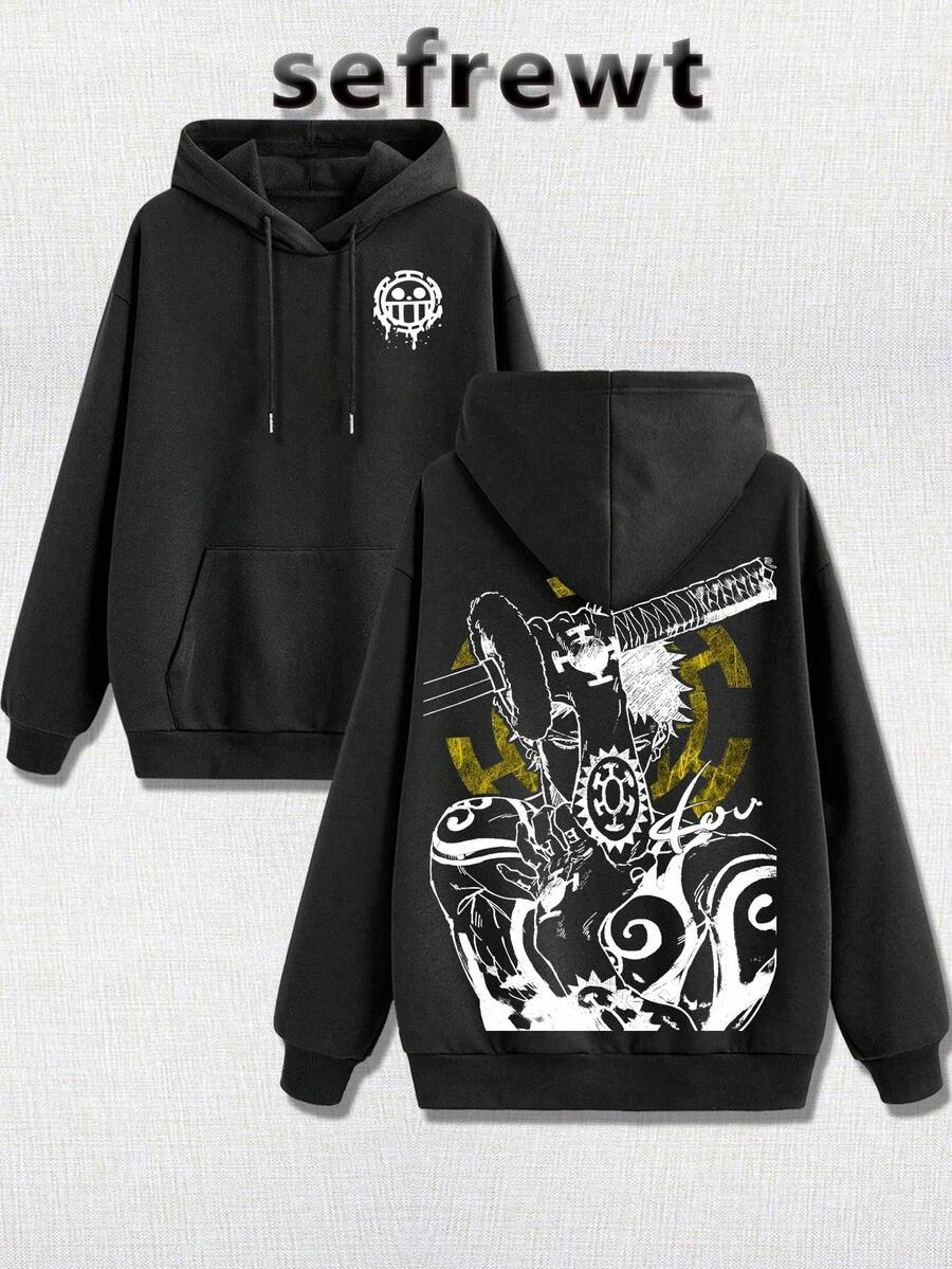 A Vintage Cartoon Hoodie, VintageWashed Hoodie In Trafalgar Law, Vintage Graphics. In The 1990s, Unisex Over-Value Cartoon Was Washed With Acid And Light Cotton Hoodie, And Hoodie-Sweater Was Washed With Water As A Gift For Anime Fans And Anime Lovers. - màu đen - Xem 1