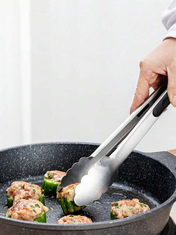 [Popular Choice] Stainless Steel Kitchen Tongs , Thick Food Clips For Baking, BBQ, Salads & More - Durable, Non-Slip Grip