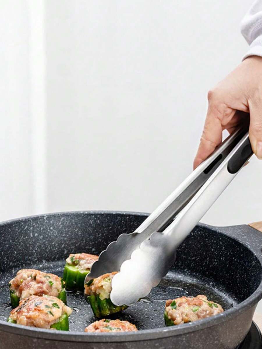 [Popular Choice] Stainless Steel Kitchen Tongs , Thick Food Clips For Baking, BBQ, Salads & More - Durable, Non-Slip Grip