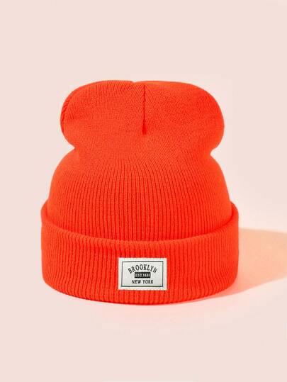 1 pezzo Berretto lavorato a maglia con decorazione toppe "New York Brooklyn" per uomo, adatto per abbigliamento casual autunnale/invernale e accessori per uscite, riscaldatore per la testa, abbigliamento invernale da uomo