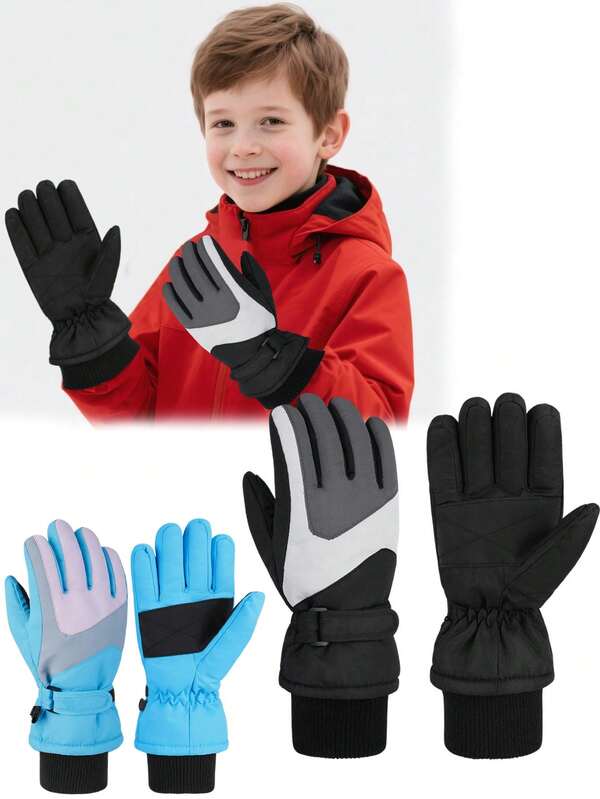 1 Pair Kids Thin Warm Winter Gloves, Warm Snow Gloves For Cold Weather, Suitable For Outdoor Sports, Boys & Girls Ages 8-16