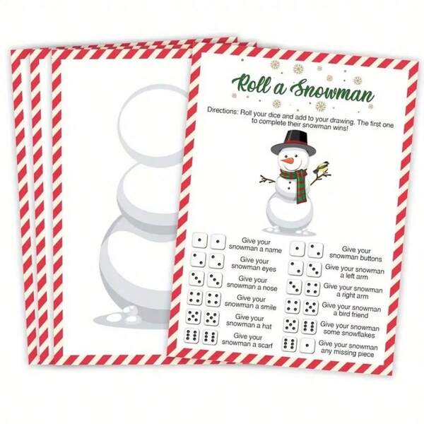 25-Pack Festive Classroom Roll A Snowman Game Cards, Dice Rolling Winter Family Christmas Activities, Holiday Party Drawing Snowman Game, Classroom Fun