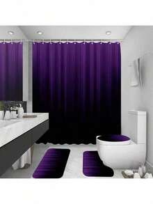 1/3/4 Pcs Elegant Mysterious Series Solid Purple Bathroom Decor Set, Includes Purple Shower Curtain, Non- Bath Mat, U-Shaped Mat, Toilet Seat Cover, Waterproof 70.87X70.87 Inch Shower Curtain With 12 HooksChristmas Decor - Multicolor - View 16
