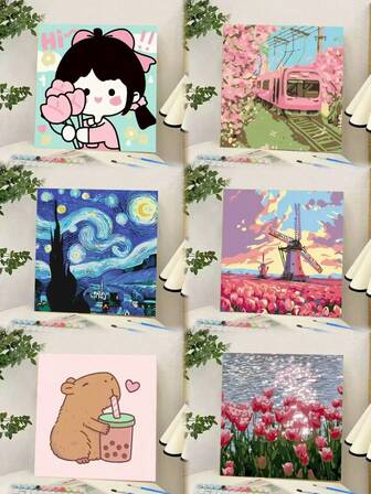 20cm*20cm Digital Oil Painting Landscape Dafenxiang Village Handpainted Mathematical Oil Painting Coloring Painting Oil Painting DIY Handpainted Fresh Flowers Floral Coloring Oil Painting Home Decor Tabletop Painting (With Paintbrush + Paint)