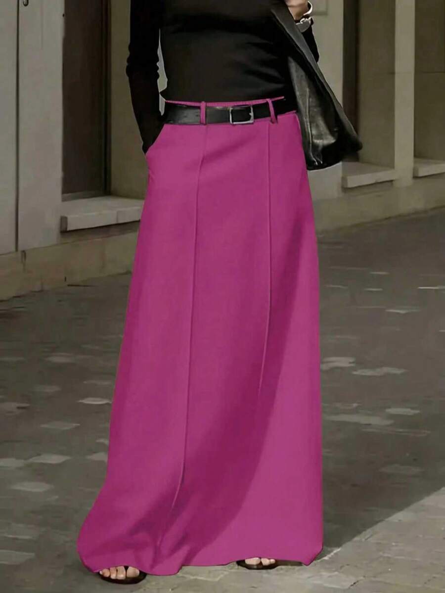 Falda larga elegante de línea A de talla grande, de tejido tejido, sin estiramiento, con ajuste cómodo