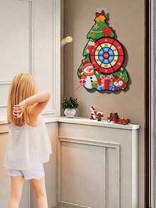 Cible d'arbre de Noël, accessoires de jeu thématique de Noël pour enfants, jeu de fête de Noël pour les 3-12 ans, jeu interactif pour fête familiale parent-enfant, boîte-cadeau de Noël (comprend 1 crochet + 3 balles)