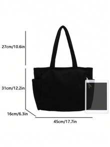 大容量时尚女士单肩托特包，柔软耐用的灯芯绒面料，配有侧袋和多个内部隔层，拉链开合，适合短途旅行、通勤和日常使用 - 彩色 - 查看 10