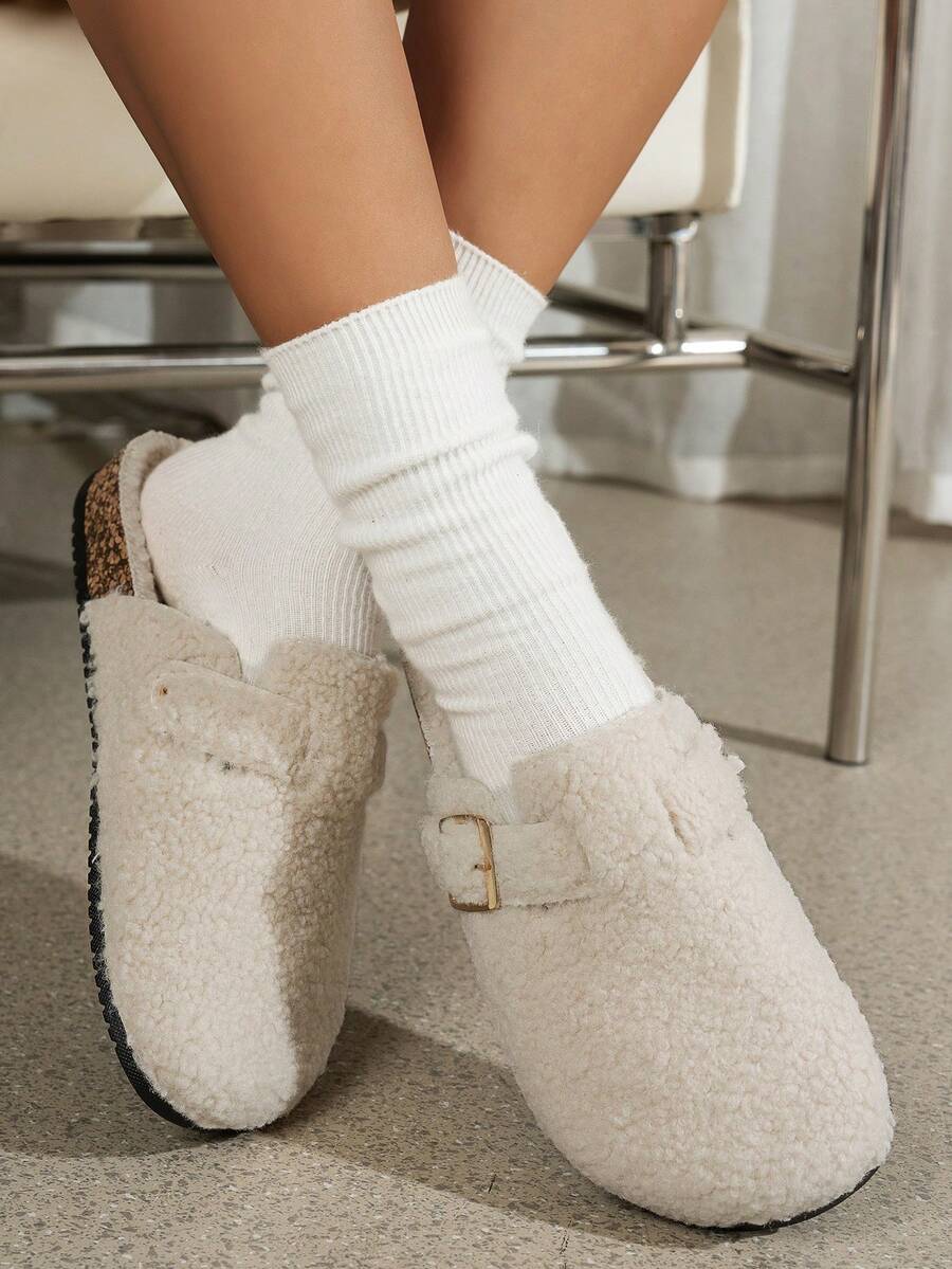 Mädchen Mode Neue Plüsch Slip-On Hausschuhe, Einzelschnallen Design, bequem für Innen/Außen, Urlaub, Lässig, vielseitige flache Sandalen