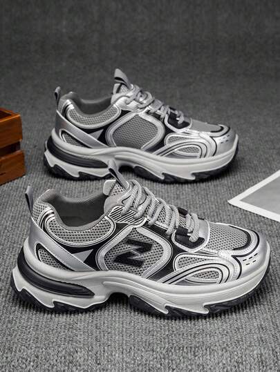 Men's Autumn/Winter Mesh Patchwork Breathable Comfortable Thick-Soled Chunky Sneakers