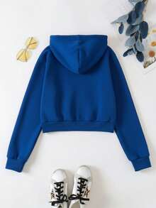 Sudadera corta con cremallera, hombros caídos y forro térmico, manga larga - Azul Marino - Ver 2