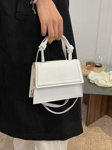 Solid Color Pleated Edge Handbag, Flap Crossbody Bag For Women, Retro Style, White Bag - White - View 4