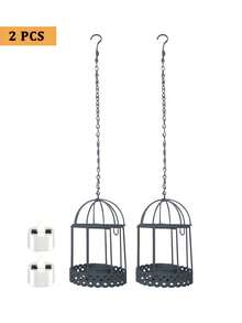 1/2pcs Solar Hanging Lantern, Outdoor Waterproof Rustic Iron Birdcage Candle Holder With Flickering Solar Tealight, Rechargeable Lantern Light For Backyard, Patio, Garden, Fence, Tree Decoration