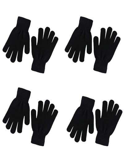 2 Pairs Winter Magic Gloves, Adult Warm Elastic Unisex Black Gloves, One Size Fits Most Men, Women, Teens, Knitted Gloves, Black