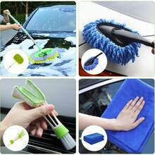 7 pieza trapeador de lavado de automóviles extensible-kit de Limpieza para auto trapeador de lavado de automóviles extensible -180° rotacion & ajuste de longitud-cepillo de microfibra de chenilla suave con mango ajustable extra largo para fácil alcance, vibrante cepillo de lavado multifuncional,vibrante cepillo de lavado multifuncional en verde para limpieza interior y exterior, suministros y herramientas de limpieza duraderos(Incluye: Rollo de toallas, 30*30 cm y Cepillo para y ventilación * 1 y Cepillo pequeño para cera * 1) - Verde - Ver 6