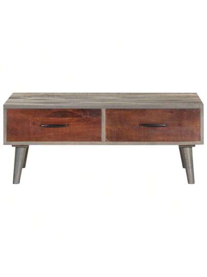 VidaXL Coffee Tafel 100x60x40 Cm Solid Rough Mango Wood Grijs view 5