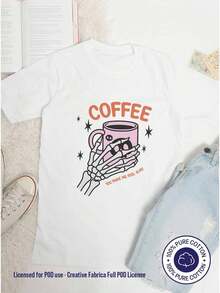 Café, me haces sentir vivo - Camiseta gráfica de Halloween - 100% algodón, ajuste casual suave, camiseta esencial de otoño espeluznante - Blanco - Ver 2