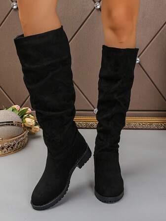 The Stylish Mid-Heeled Over-The-Knee Boots Are Designed For Teen Girls With Elastic And Decorative Lace-Up Elements, All-In-One Boots