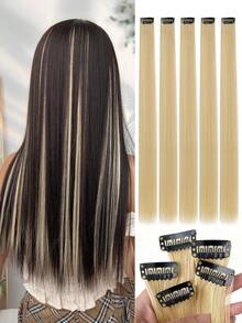 5pcs Gold Hair Clips, Women Synthetic Hair Extensions, Can Be Matched With Various Hairstyles Without Going To The Salon, Suitable For Daily Use And Parties - Linen Gold - View 10