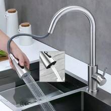 Kitchen Sink Tap, Mixer Tap With Pull-Out, 4 Modes, 360° Rotation, Flexible, High Arc, High Pressure, 1 Hole, G3/8, Single Handle Stainless Steel Taps, Nickel