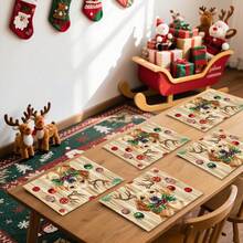 1set/1pc/4pcs/6pcs Christmas Dog And Holly Berry Pattern Tableware, Heat-Insulating Tableware, Machine-Washable Polyester Tableware, Protective Tableware, Central Decoration, Daily Family Living Room Decoration, Suitable For Group Gathering Decoration