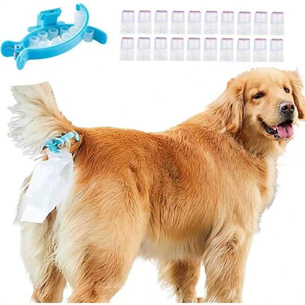 LZAHSH Dog Poop Picker Clip Tail BagHands Free Automatic Dog Poop Collector With 20 Pcs Disposable Bags Portable Pet Poop Collector For All Dogs L Large Blue