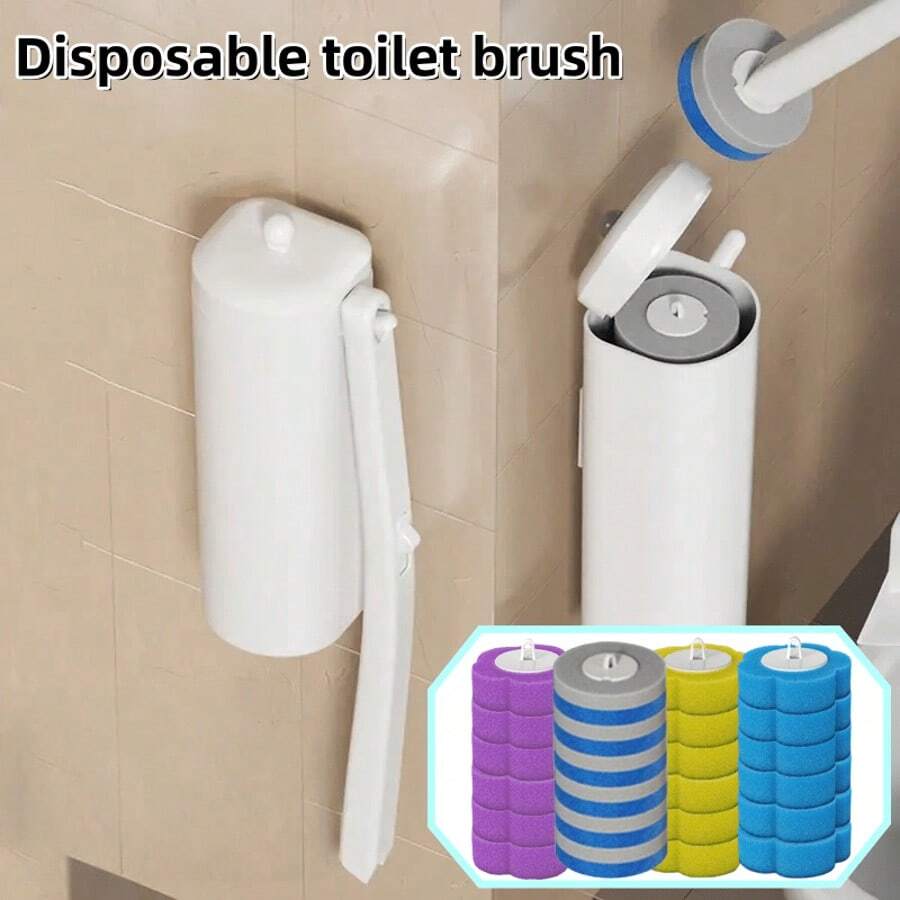 Disposable Toilet Brush, Efficient Cleaning Household Gadget, Wall-Mounted With Replaceable Heads, Effective For Cleaning Toilet