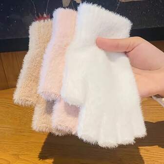 1 Paio di guanti invernali da donna in pile con funzione touchscreen - design senza dita, polsini elastici, adatti per ufficio e clima freddo all'aperto + materiale morbido, accessorio essenziale