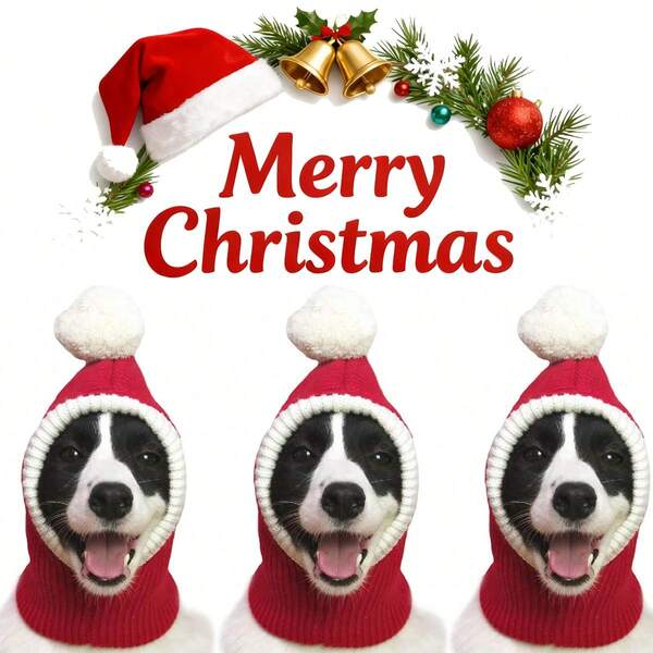 1 Stück großer/mittlerer Hund/Katze Weihnachtshut Kostüm, warmer Winterhund Hut mit Nacken- und Ohrenwärmern, Stirnband Schutz für Golden Retriever, Labradore und andere Hunde. Sehr geeignet für Weihnachtspartys