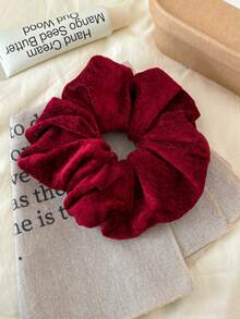 Elegant French Satin Cream White Glossy Oversized Scrunchie, Ladylike Solid Color Hair Tie