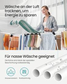 Wäscheständer, Standtrockner 52,5 x 173 x 96,5 cm, Flügelwäscheständer, Flügelwäschetrockner platzsparend, mit Sockenhalter, Metall, für Kleidung, Handtücher, Wäsche - Weiß - Übersicht 6