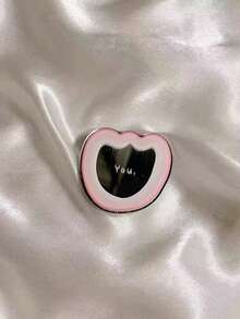 1pc Tulip Heart Shaped Acrylic Makeup Mirror, Foldable Desk Bubble Phone Holder Stand