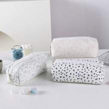 1pc Minimalist Pink Ditsy Floral Pencil Case, Student Stationery Organizer Bag, Blue Cosmetic Pouch,Back To School