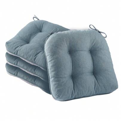 Gray Blue Chair Cushions For Dining Chairs, Thick Seat Cushions For Kitchen Chairs With Non-Slip Backing, Indoor Outdoor Waterproof Chair Seat Pads With Ties, 15.5"X15.5"X4"