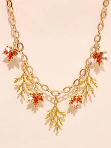 1 Pieza Collar de hoja de arce con gema naranja de diseño único y exquisito, de estilo dorado y sencillo, versátil para uso diario, regalo ideal para fiestas, joyería para mujer