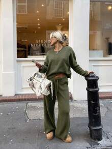 1pc HoloChill Women Young Influencer Casual Style Zipper Round Neck Long Sleeve Casual Cardigan New Item (Not Set) - Army Green - View 4